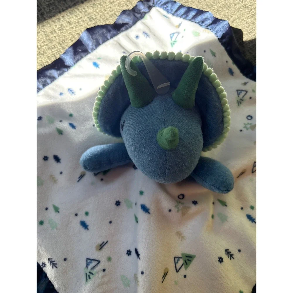 Cloud Island Blue Triceratops Dinosaur Security Blanket Lovey Forest Print 14in
